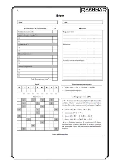 Aperçu du livre Rakhmar - fiche de héros